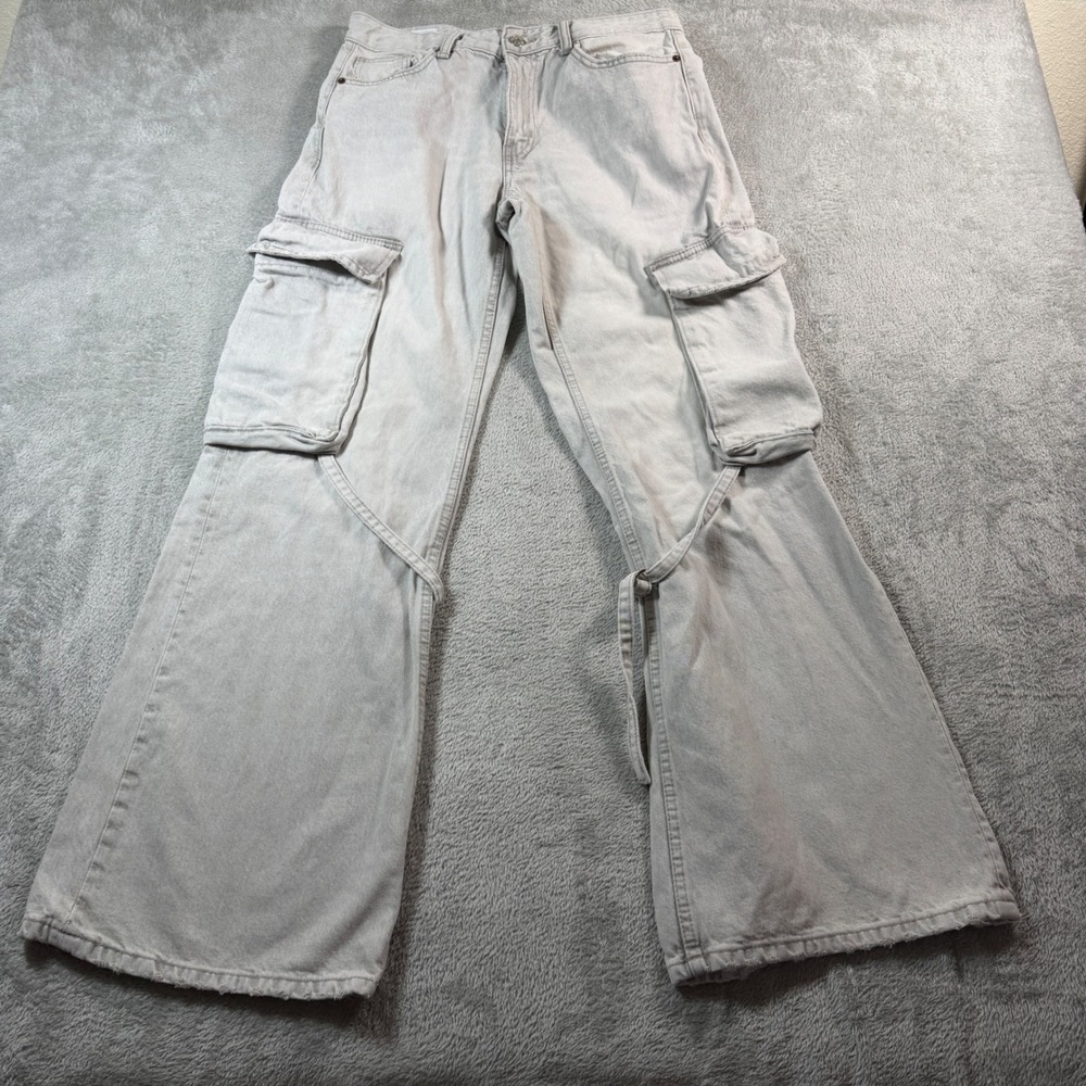 Zara TRF Cargo Pants Women 4 Gray Wide Leg High Waist Cotton Y2K Grunge Skater